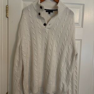 Banana Republic Men's Off-White Cable Knit Turtleneck Sweater
